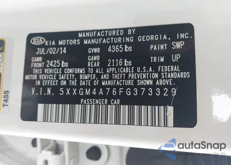 2015 Kia Optima Lx from USA, damaged, VIN 5XXGM4A76FG373329